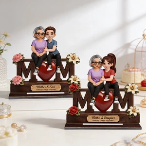 Wholesale Mother's Day Mom Figurine Set Mother & Son / Mother & Daughter Wooden Desk Decor Forever Linked Together Gift for Mom