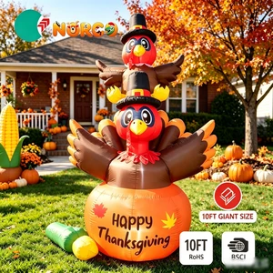 10FT Thanksgiving Inflatable Stacked Turkey Pumpkin, LED Lighted Blow up Yard Decoration, Outdoor Thanksgiving Decor for Party
