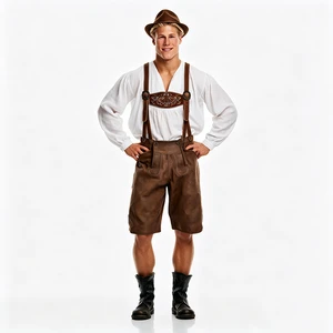 Oktoberfest Men Bavarian Lederhosen Costume Set German Traditional Festival Party Outfit