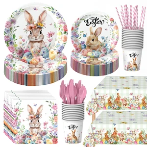 Modern Cute Cartoon Rabbit Themed Eco-friendly Durable Disposable Paper Tray Cup Decoration Easter Party Atmosphere Tableware