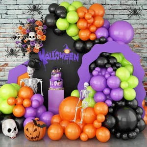 Wholesale Goth New Organic Pumpkin Black Green Purple Chain Birthday Halloween Festive Party Theme Kit Set Balloon Arch Garland