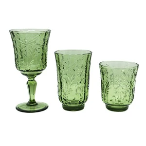 Vintage Embossed Floral Glass Goblet Clear And Colored Wine Glasses For Wedding Parties Elegant Drinkware