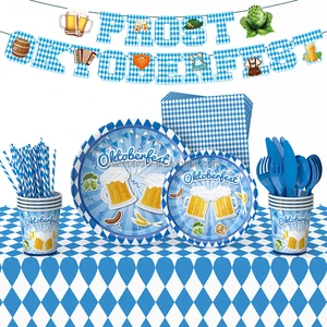 OEM Hot Selling Cartoon Disposable Paper Tableware for Parties German Munich Beer Festival Holiday Theme Desktop Decoration Set