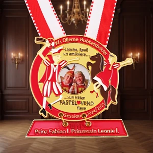 German Karnevals Carnival Society Medal 3D Photo Offset Print Epoxy Soft Enamel Gold Plated Zinc Alloy Jubilee Award Medals