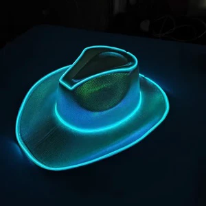 Wholesale Women's Holographic Led Flashing Western Cowboy Hats Light-up Wool Styles in Red White Blue for Halloween Parties