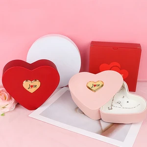 New Valentine's Day Birthday Romantic Square Hand Spun Finish Double Heart-shaped Love Jewelry Gift Box for Ring Necklace