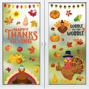 Thanksgiving Window Stickers Household Customizable Size Color Cross-Border Cartoon Turkey Maple Leaf Electrostatic PVC Stickers