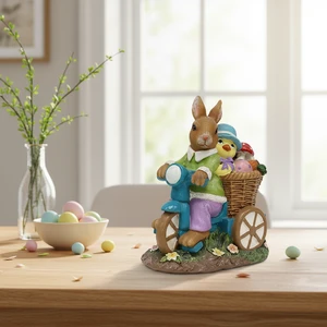 Spring Seasonal Transparent Gold Modern Resin Chick With Rabbit Easter Ornament For Retail And Gift Distribution