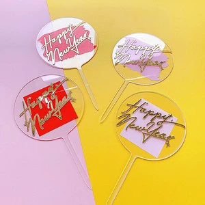 2027 Creativity Acrylic Happy New Year Cake Topper Decorations for Home New Year Cake Decorating Tools Supplies
