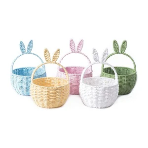 Easter-style Rabbits Ear Straw Basket, Handwoven Paper Rope Storage Basket
