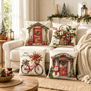Custom OEM 4 Pack Christmas Printed Square Pillow Covers Polyester Anti Wrinkle Winter Holiday Decorative Throw Cushion Covers