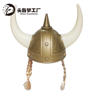 New Carnival Halloween Party Horned With Braided Custom Plastic Warrior Viking Helmet