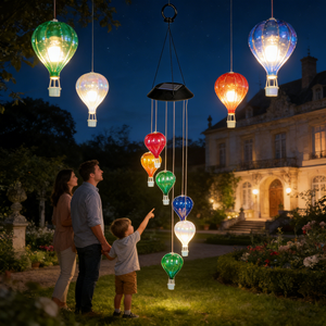 COLORFUL LED SOLAR HOT AIR BALLOON WIND CHIME OUTDOOR HANGING YARD DECORATION