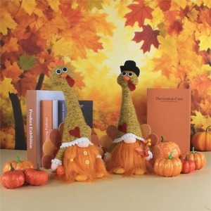 Gouli Modern Plush Die-Cut 1/2 Thanksgiving Turkey Decoration Autumn Party Faceless Dwarf Garden Gnome Wearing Hat Gift