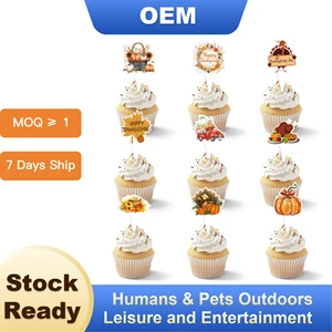 Thanksgiving Cupcake Toppers & Wrappers Kit with Honeycomb Paper Design for Autumn Fall Party Cake Decoration