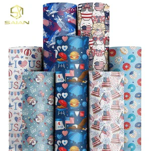Customizable USA Independence Day Themed Printed Pattern PVC Faux Leather for Handbags Shoes Footwear Crafts