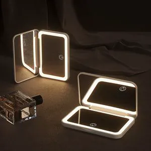 2026 Charging Treasure Cosmetic Mirror With Power Bank LED Lighted Dual Sided Magnifying Foldable Personalized Compact Mirror