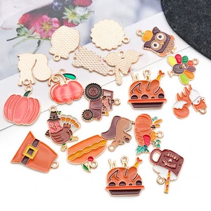 50 Pcs Thanksgiving Charms Set, DIY Pumpkin Turkey Squirrel Pendants, Enamel Alloy Keychain Accessories for Craft