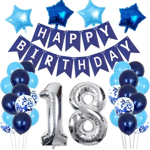 Navy Blue Eco-Friendly Adult Happy Birthday Balloon Set Silk Screen Printed Foil Latex Confetti JYAO Brand Party Decorations