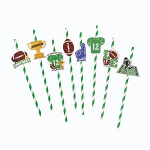 EASTTERN Factory Wholesale Football Game Paper Straws with Wooden Picks for Children's Birthday Easter Graduation Party Supplies