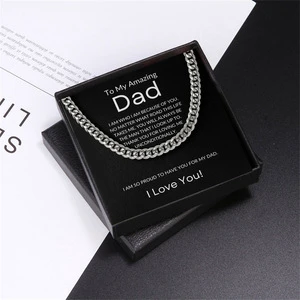 Men's High Quality Stainless Steel Cuban Necklace to the World's Best Dad Father's Day Gift Heartfelt Wish Sincere Gift