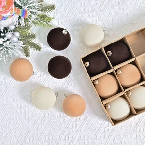 Cross-border New Product 6cm Flocked Plastic European Style Christmas Baubles Tree Ornaments Hanging Decorations