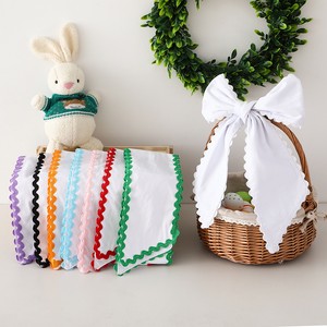 Personalized Ruffle Canvas Easter Eggs Basket Decoration Bow Plaid Blank Easter Wreath Sashes For Embroidered Name