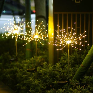 Spot New Solar IP44 Waterproof Dual Color Floor Fireworks Lamp Outdoor Courtyard Garden Dandelion Reed Decorative Lights