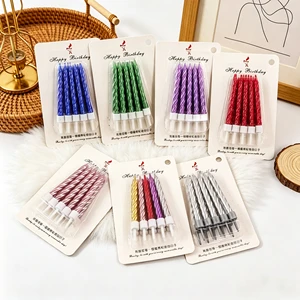 10 Pcs Set Wholesale Spiral Metallic Colorful Birthday Cake Candle 5.5mm Cake Decoration Candles OEM Factory Supply