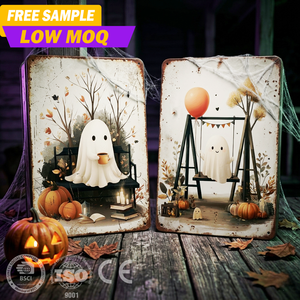Plaque Decor Wholesale Seasonal Festival Gift Paintings Wall Arts Custom Vintage Halloween Ghost Signs Tin Poster Metal For Home