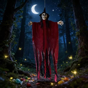 Cross-border Halloween/Easter Decoration Electric Skull Hanging Ghost Voice-Controlled Luminous Sound-Producing Haunted House