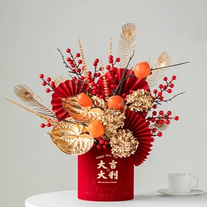 Wholesale Vietnamese New Year Decor Flower With Red Lantern Red Artificial Holly Ball in Dome for Lunar Chinese Snake New Year