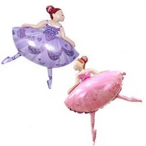 Wholesale Cartoon Ballet Dancer Girl Foil Balloon Happy Birthday Princess Foil Helium Balloons for Kid Party Decoration Supplies