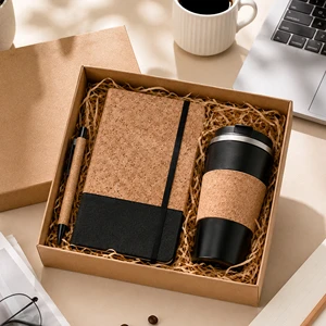 Luxury Business Gift Set Eco-Friendly Cork Office Gift Set with Notebook, Pen & Insulated Coffee Tumbler Business Gift Set