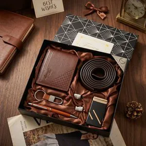 Cross-border Business Gift Set Men's 7-Piece Paper Wallet Belt Gift Box-Perfect Father's Day Valentine's Day Treat Premium