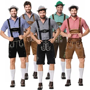 Yihaoyi Men Oktoberfest Costume Set Adult German Bavarian Lederhosen Shirt Hat Suspenders Halloween Beer Bar Festival Outfit