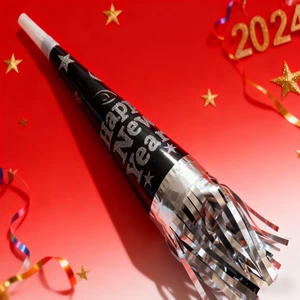 New Year's Festival Party Black Gold Silver Tinsel New Year Party Blow Horns Foil Fringe Noisemaker Blower