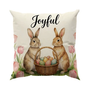 Luxury Home Hotel Textile Easter Decorative Floral Striped Pillow Covers 600TC Linen Square Customizable Pillow Cases For DIY