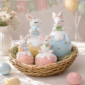Mini Easter Bunny with Egg Resin Figurine Cute Desktop Decor Holiday Gift for Kids Children's Room Bedroom Various Lovely Design
