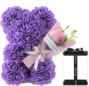 Dropshipping Products 2026 Valentine's Day Gift Flower Teddy Rose Bear with Box with Fast shipping to USA