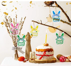2025 New Wooden Rabbit Egg Decorations Color Painting DIY Arts Crafts Hanging Pieces Easter Holiday Party Decoration