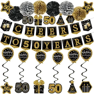 Elegant Black Gold Full Birthday Party Decor Package Fashionable Indoor Outdoor Party Arrangement Supplies