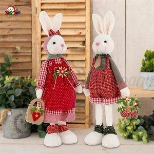 High Quality 42cm Tall Standing Bunny Plush Rabbit Doll Red Green Country Easter Holiday Comforter Decoration Wholesale