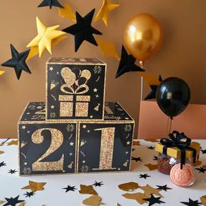 Black Gold 18 21 30 40 50 60 70th Birthday Box Balloon Party Theme Decoration Festive Atmosphere Surprise Props Party Decoration