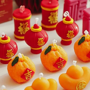 2026 Year of the Horse Chinese New Year Scented Candles, Creative Lantern/Yuanbao/Fu Character Shaped Festive Decorations