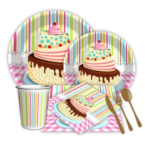 Chinese supplies custom printed disposable cute kids birthday party sets