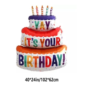 T1210 Multiple Colored Candles Three-layer Cake Series Bear Cake Aluminum Film Balloon for Children's Birthday Party Decoration