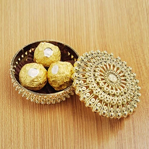 Gold Plastic Candy Boxes Party Gifts for Adults Weddings Christmas Birthday Party Supplies Round Candy Box Gold