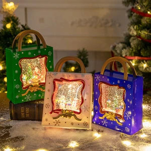 Christmas decorations: crystal balls, music boxes, handbags, snowflakes, lights, gifts, night