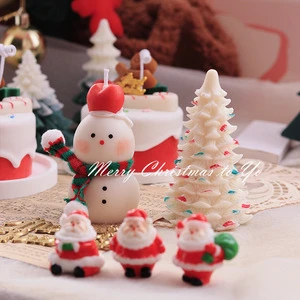Christmas Santa Snowman Tree Shaped Scented Candles Handmade Aroma Candle Xmas Table Decor Holiday Gift for Home Party